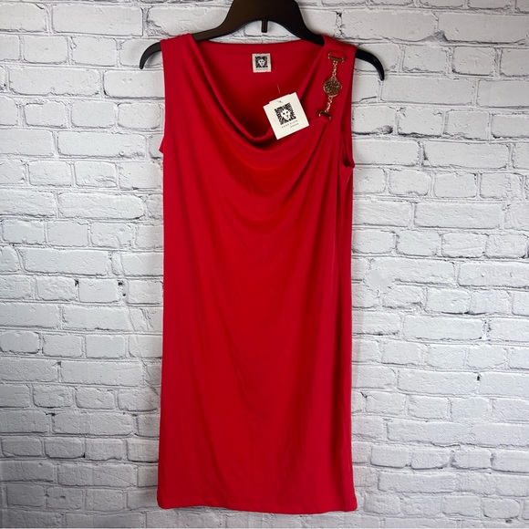 ANNE KLEIN‎ Women's Red Sleeveless A-line Dress Size 4 Gold Chain Accent NWT - Picture 1 of 8